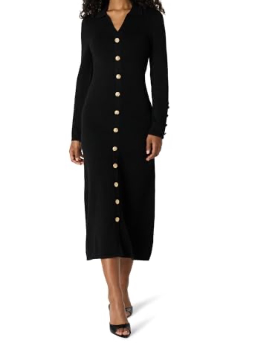The Drop black midi dress gold buttons size xs